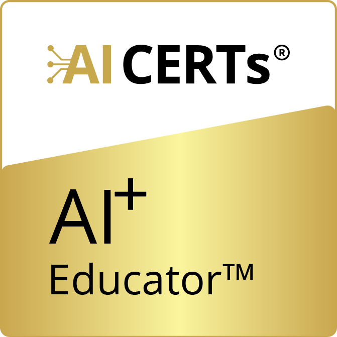 AIC_AI+-Educator AI CERTs AI+ Educator certification badge with a white and gold design.